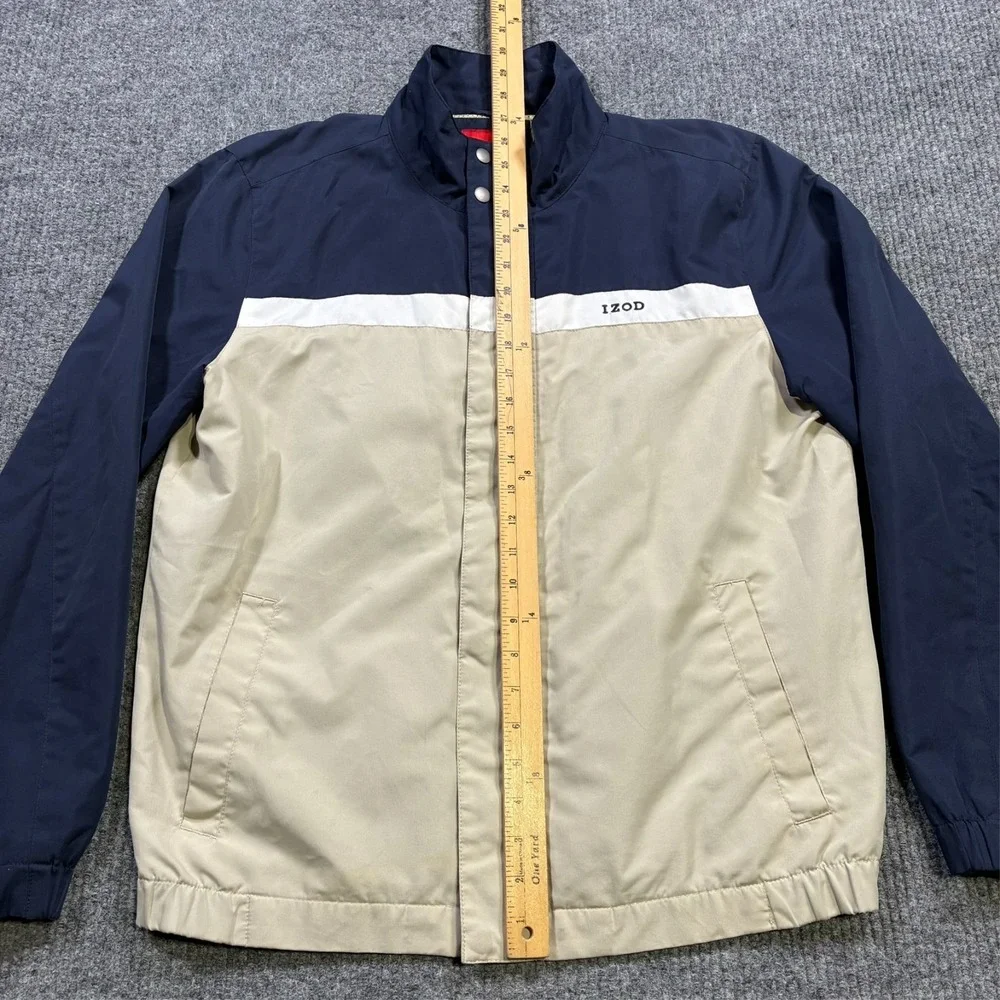 IZOD Mens Zip Front Jacket Size M Navy‎ Khaki Colorblock Mesh Lined Casual